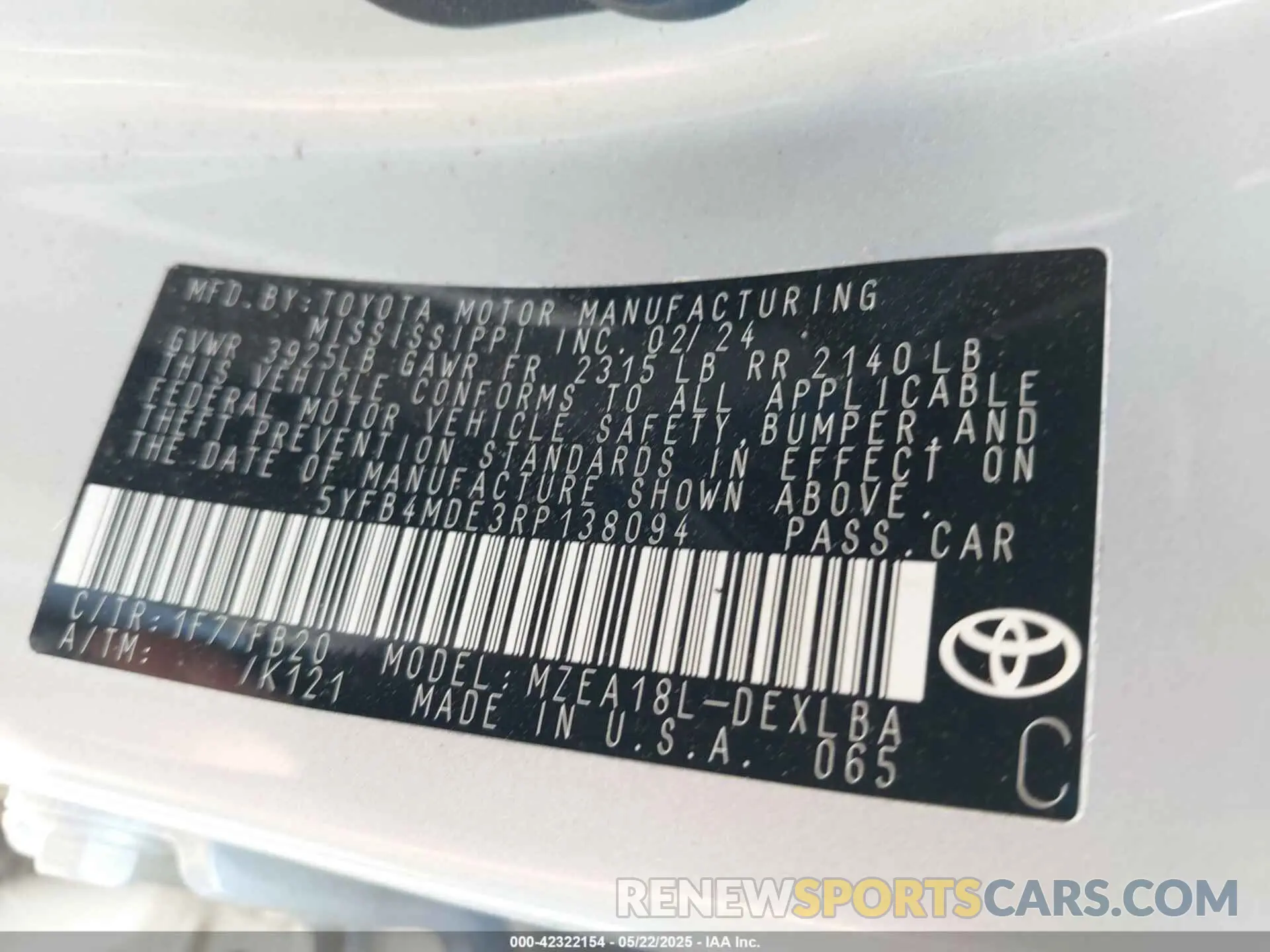 9 Photograph of a damaged car 5YFB4MDE3RP138094 TOYOTA COROLLA 2024