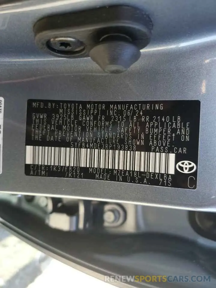 12 Photograph of a damaged car 5YFB4MDE3RP193838 TOYOTA COROLLA 2024