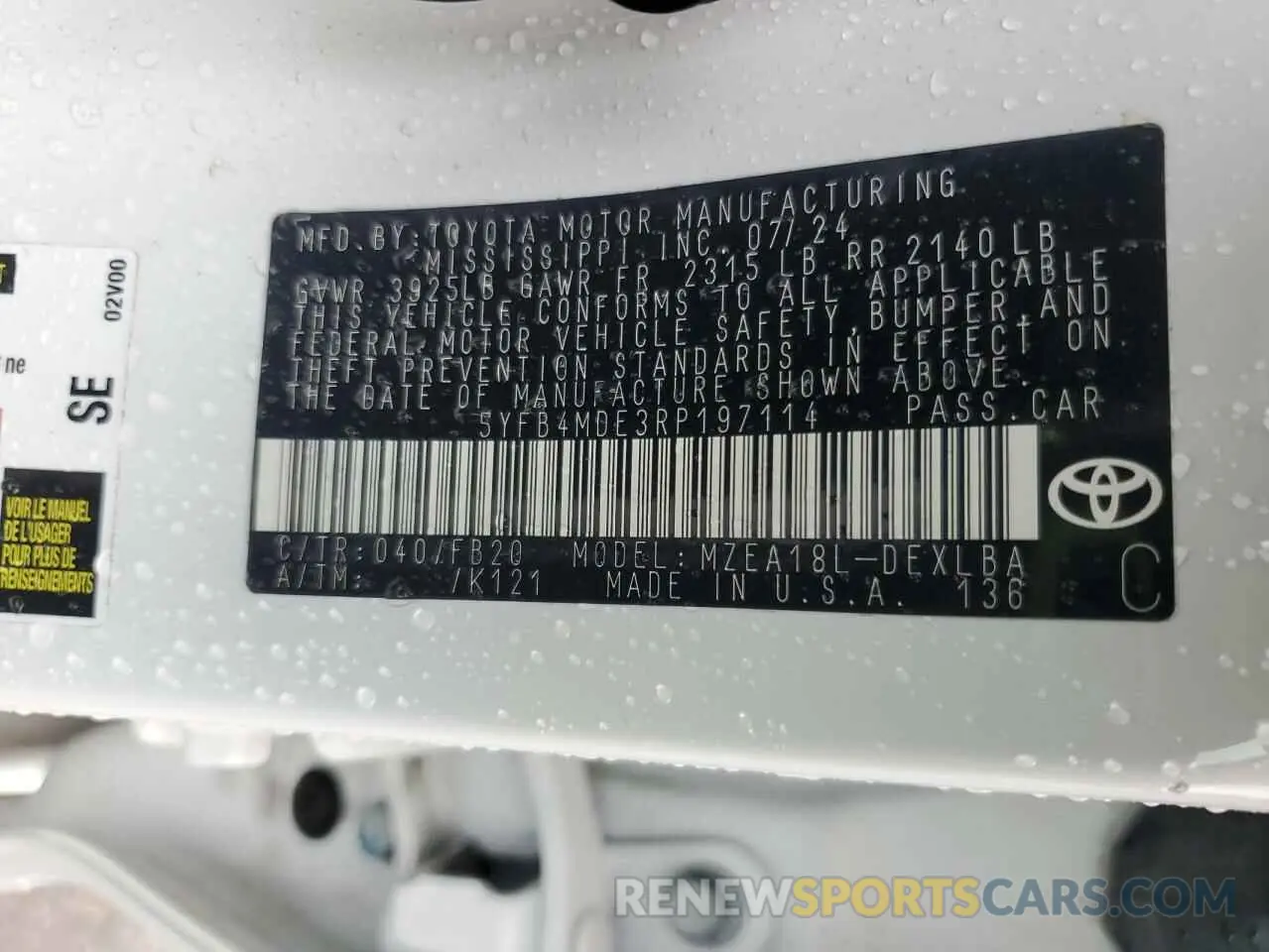 12 Photograph of a damaged car 5YFB4MDE3RP197114 TOYOTA COROLLA 2024