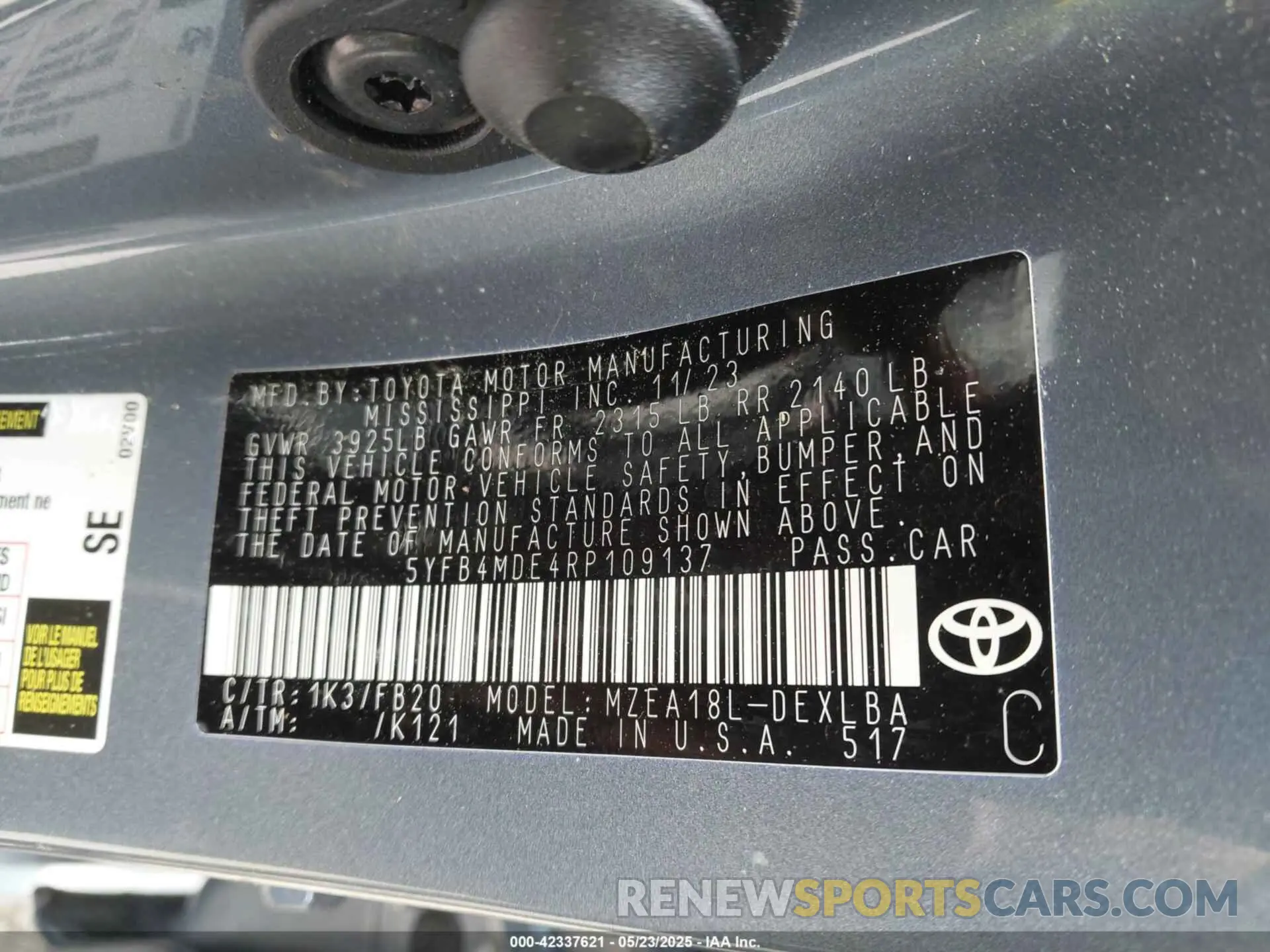 9 Photograph of a damaged car 5YFB4MDE4RP109137 TOYOTA COROLLA 2024