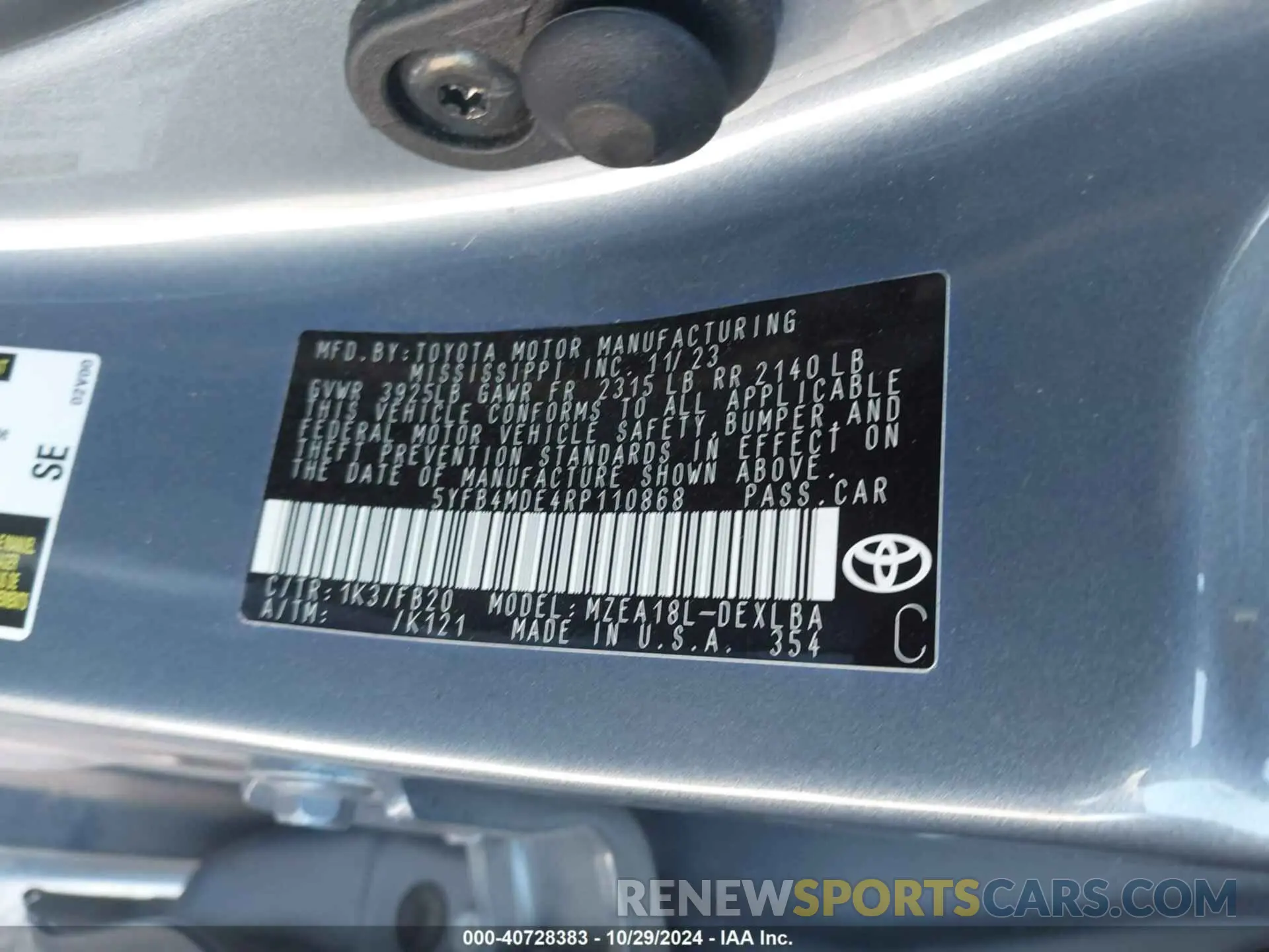 9 Photograph of a damaged car 5YFB4MDE4RP110868 TOYOTA COROLLA 2024