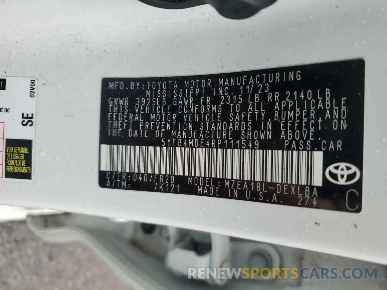 12 Photograph of a damaged car 5YFB4MDE4RP111549 TOYOTA COROLLA 2024