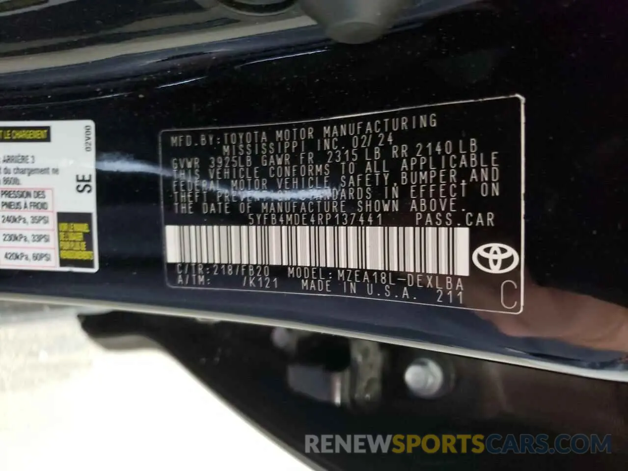 12 Photograph of a damaged car 5YFB4MDE4RP137441 TOYOTA COROLLA 2024