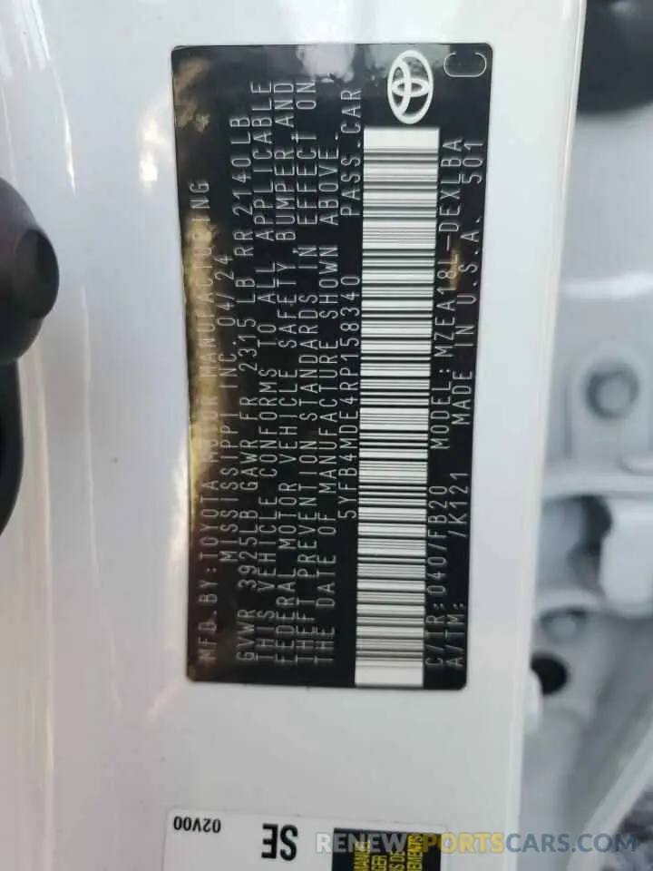 12 Photograph of a damaged car 5YFB4MDE4RP158340 TOYOTA COROLLA 2024