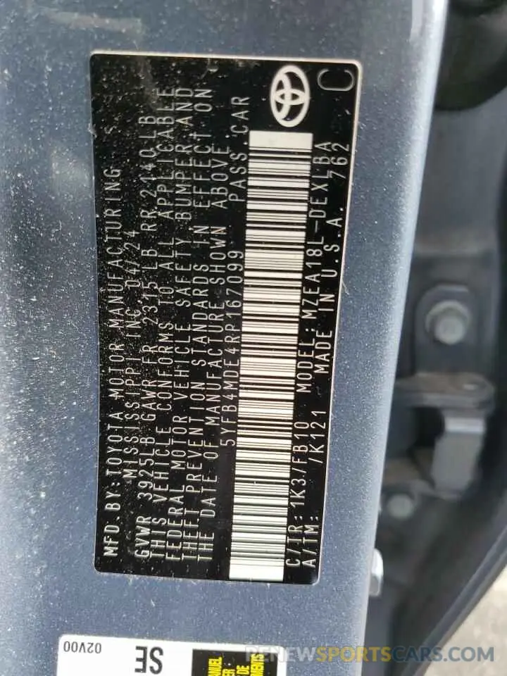 12 Photograph of a damaged car 5YFB4MDE4RP167099 TOYOTA COROLLA 2024