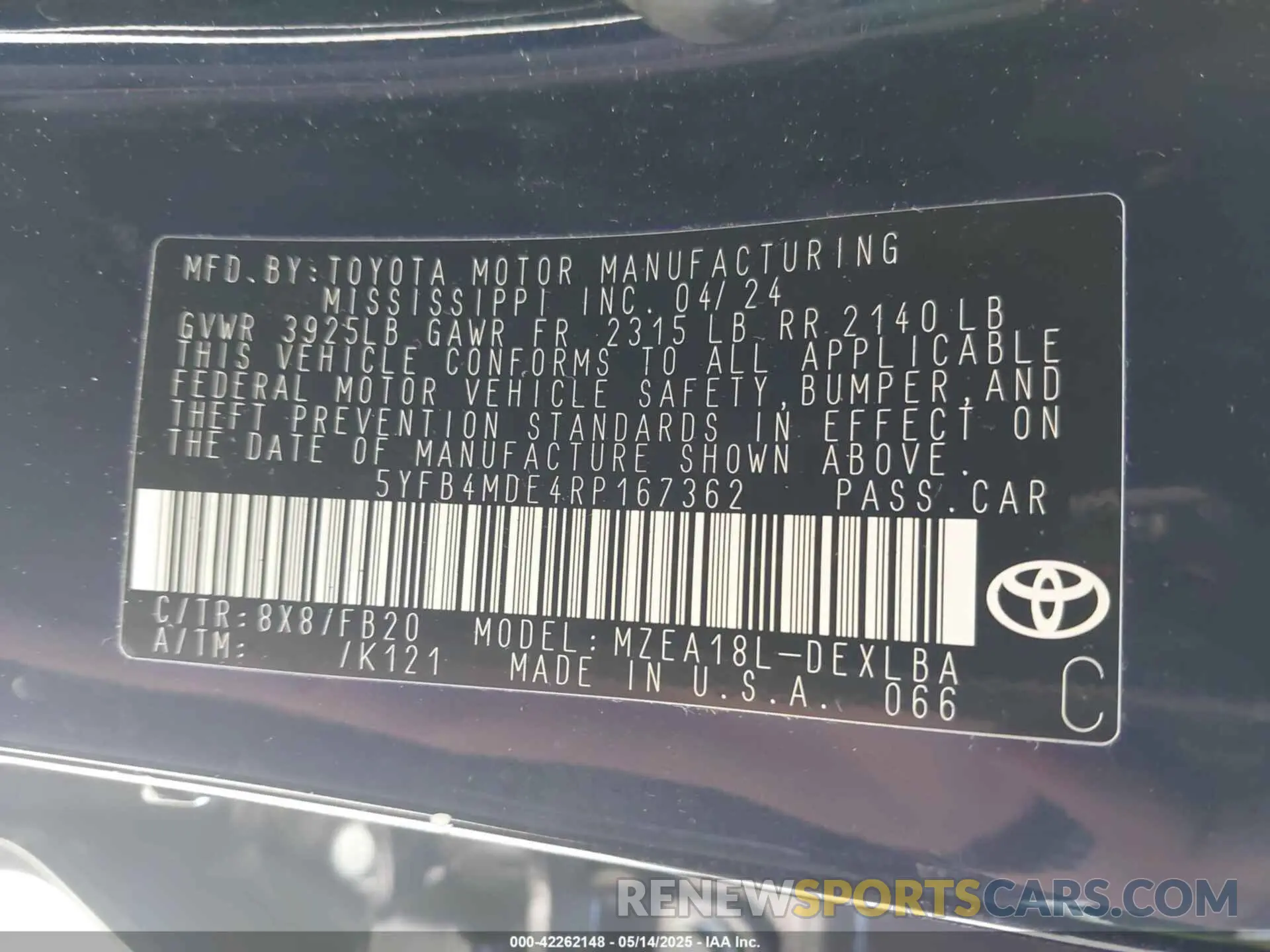 9 Photograph of a damaged car 5YFB4MDE4RP167362 TOYOTA COROLLA 2024