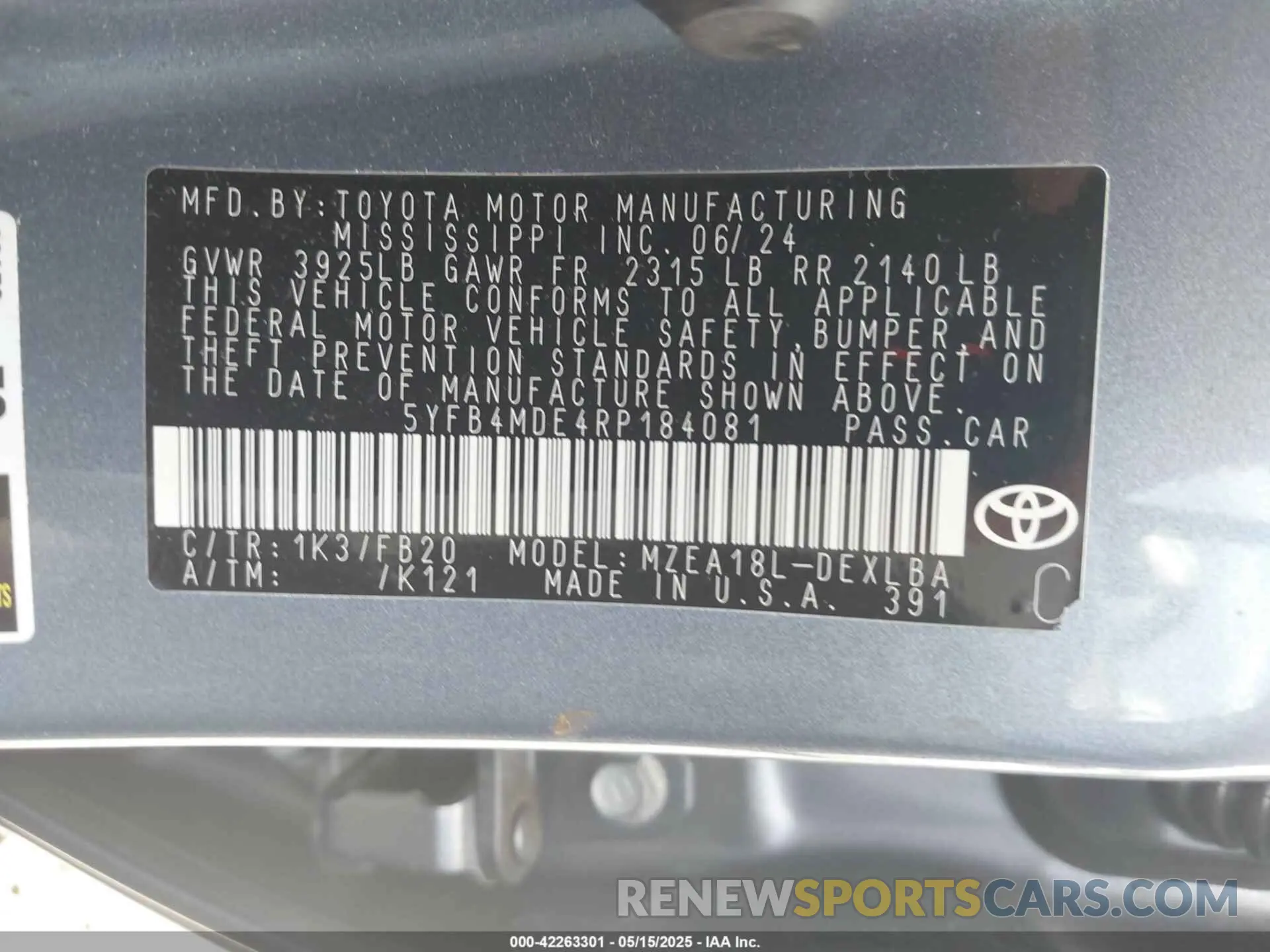 9 Photograph of a damaged car 5YFB4MDE4RP184081 TOYOTA COROLLA 2024