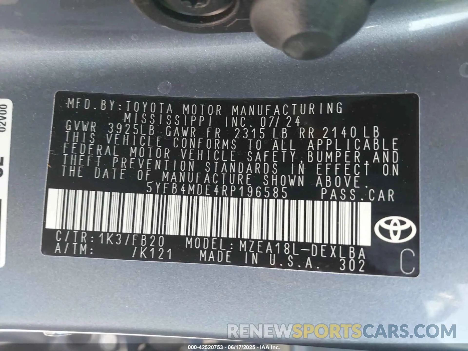 9 Photograph of a damaged car 5YFB4MDE4RP196585 TOYOTA COROLLA 2024