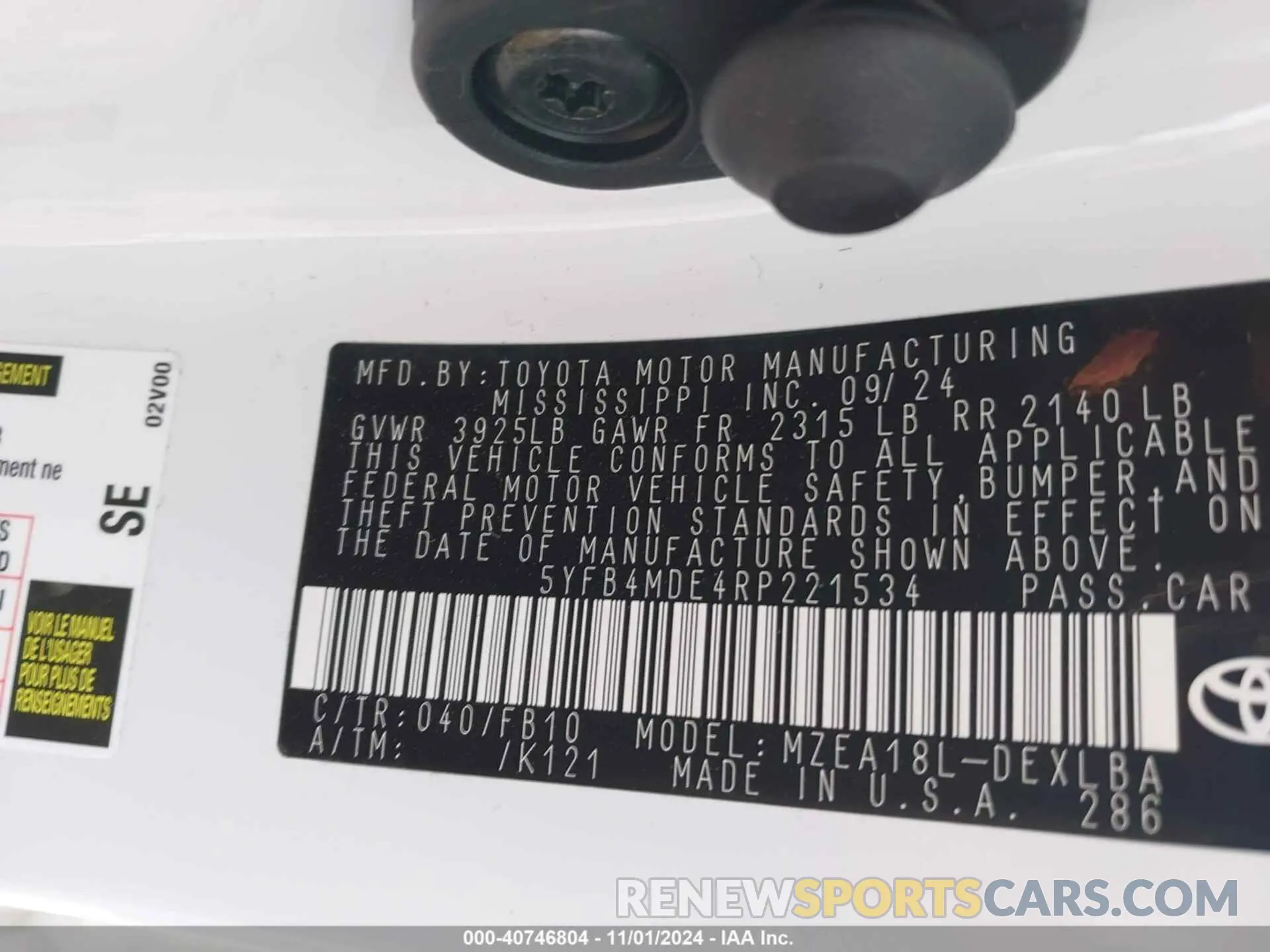 9 Photograph of a damaged car 5YFB4MDE4RP221534 TOYOTA COROLLA 2024