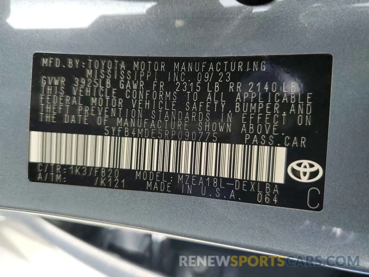 13 Photograph of a damaged car 5YFB4MDE5RP090775 TOYOTA COROLLA 2024