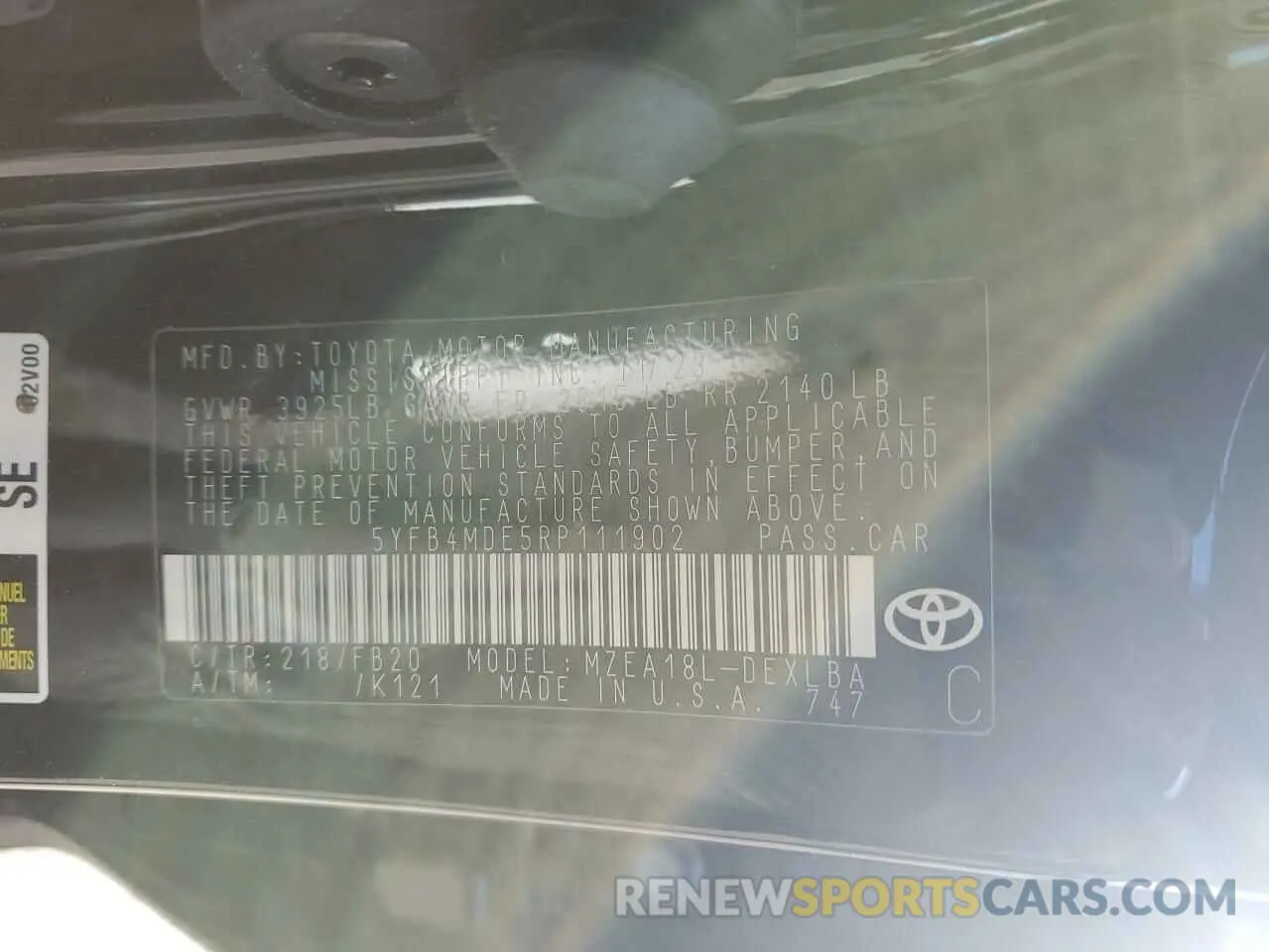 12 Photograph of a damaged car 5YFB4MDE5RP111902 TOYOTA COROLLA 2024