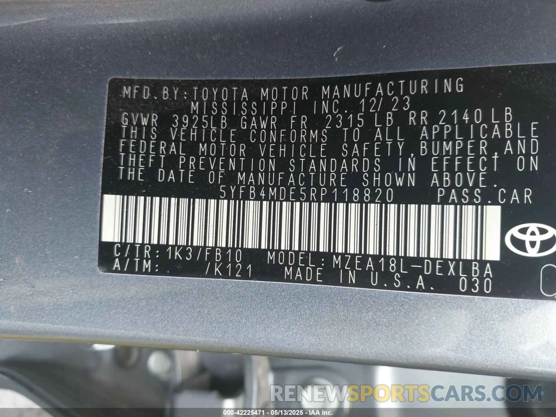 9 Photograph of a damaged car 5YFB4MDE5RP118820 TOYOTA COROLLA 2024
