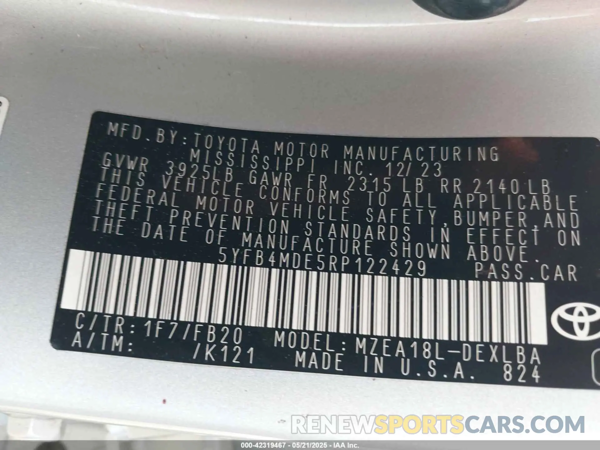 9 Photograph of a damaged car 5YFB4MDE5RP122429 TOYOTA COROLLA 2024