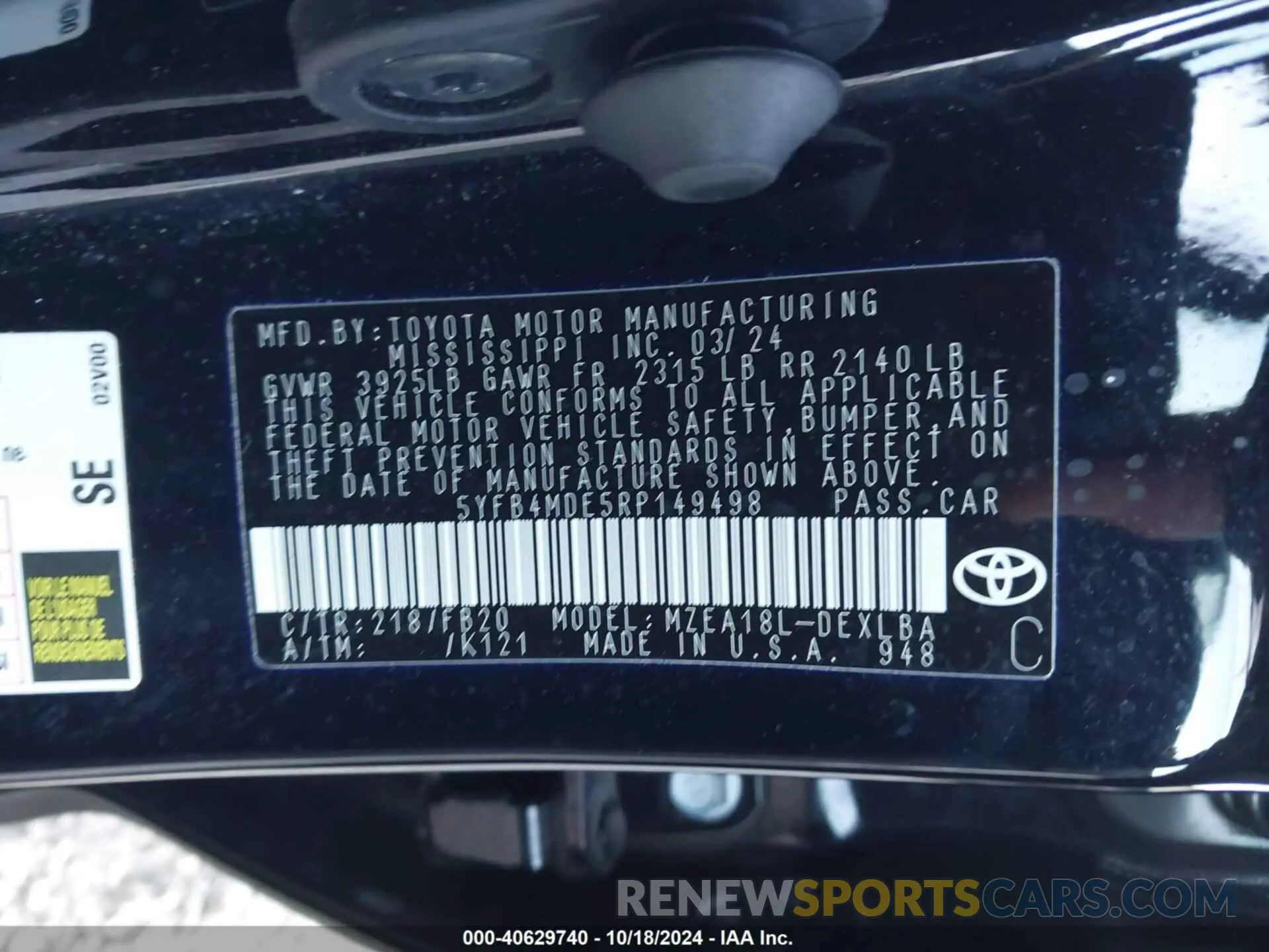 9 Photograph of a damaged car 5YFB4MDE5RP149498 TOYOTA COROLLA 2024