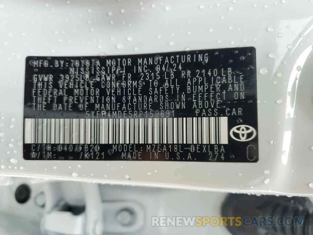 14 Photograph of a damaged car 5YFB4MDE5RP159691 TOYOTA COROLLA 2024