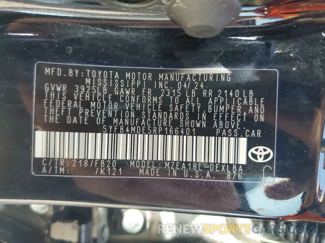 12 Photograph of a damaged car 5YFB4MDE5RP166401 TOYOTA COROLLA 2024