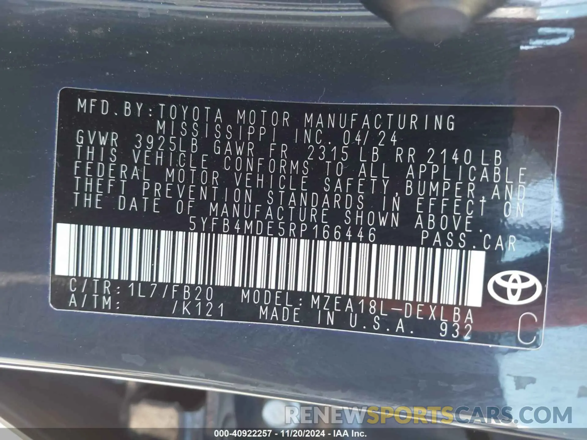9 Photograph of a damaged car 5YFB4MDE5RP166446 TOYOTA COROLLA 2024