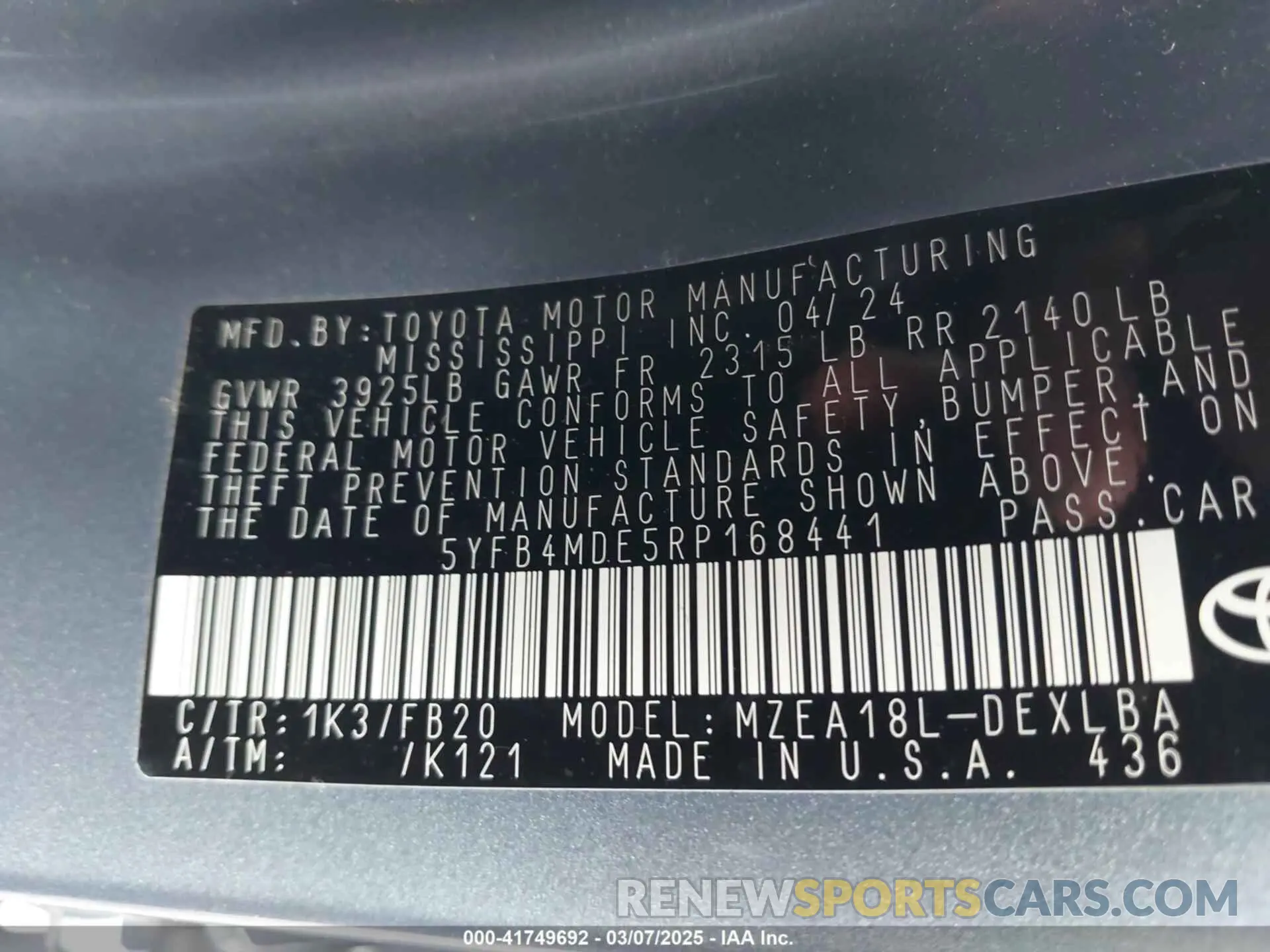 9 Photograph of a damaged car 5YFB4MDE5RP168441 TOYOTA COROLLA 2024