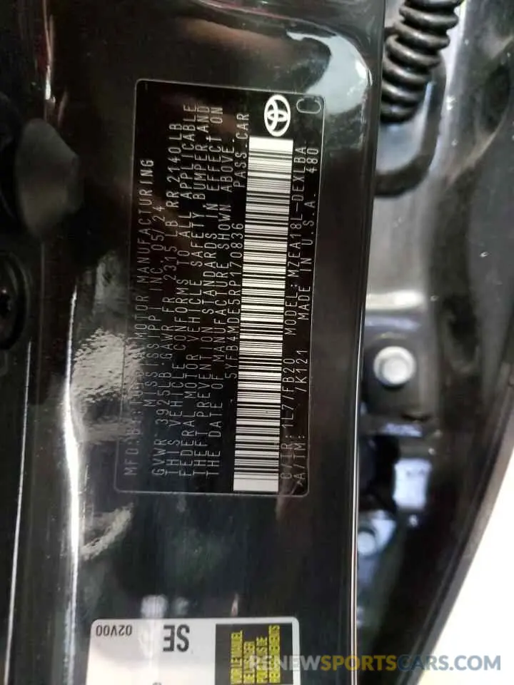 12 Photograph of a damaged car 5YFB4MDE5RP170836 TOYOTA COROLLA 2024
