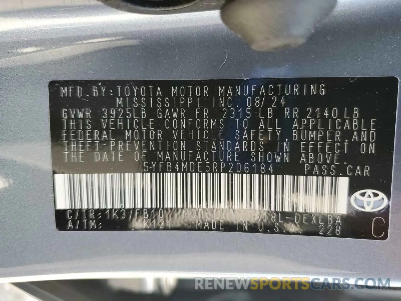 13 Photograph of a damaged car 5YFB4MDE5RP206184 TOYOTA COROLLA 2024