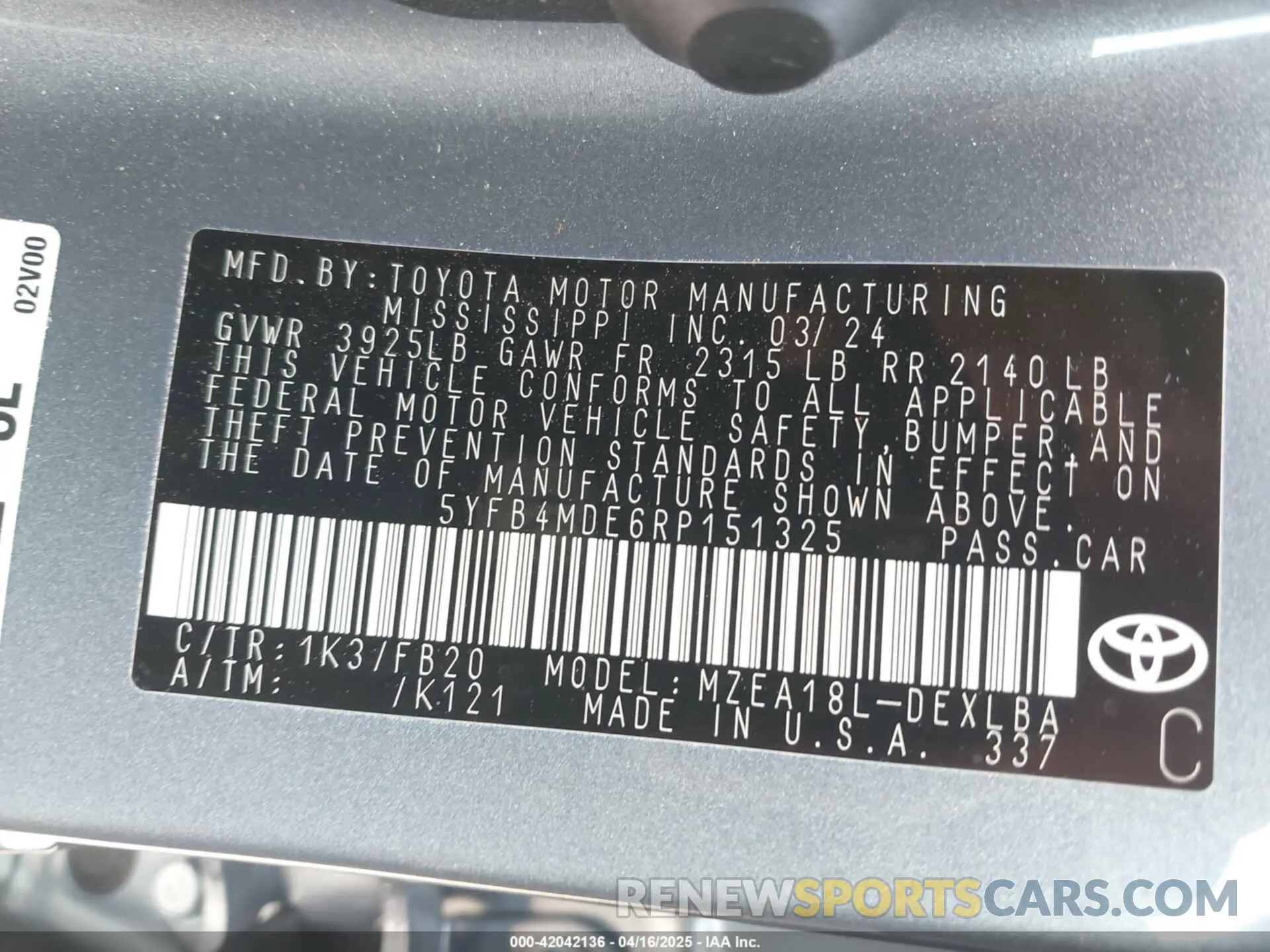 9 Photograph of a damaged car 5YFB4MDE6RP151325 TOYOTA COROLLA 2024