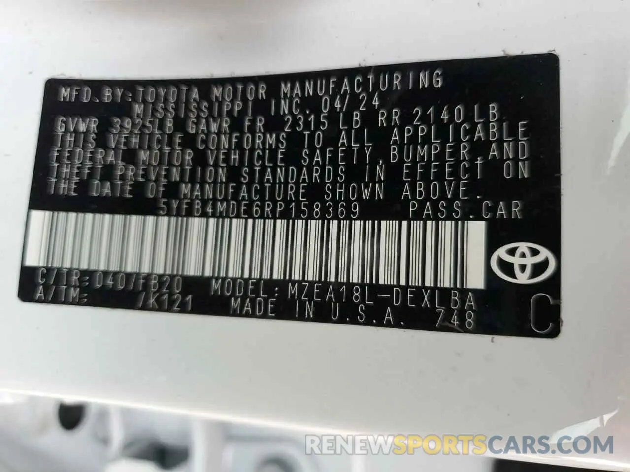 13 Photograph of a damaged car 5YFB4MDE6RP158369 TOYOTA COROLLA 2024