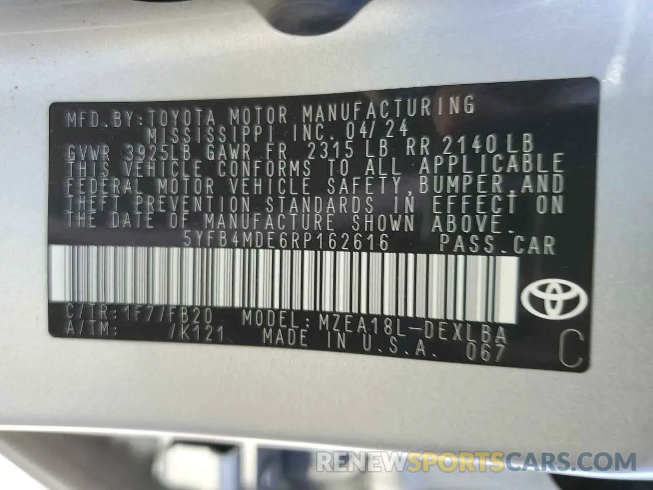 13 Photograph of a damaged car 5YFB4MDE6RP162616 TOYOTA COROLLA 2024