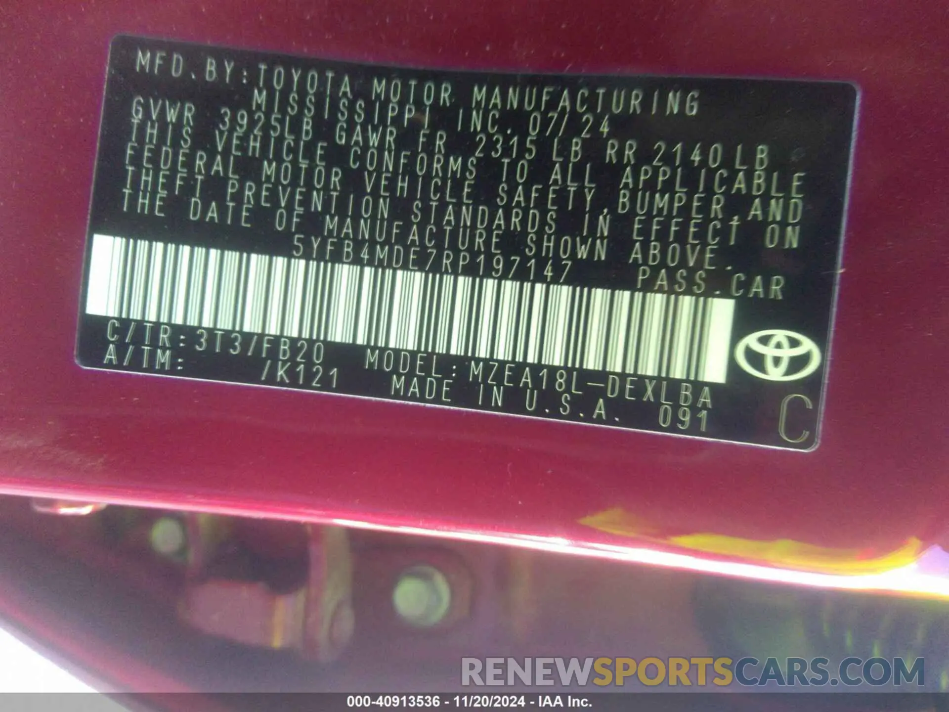 9 Photograph of a damaged car 5YFB4MDE7RP197147 TOYOTA COROLLA 2024