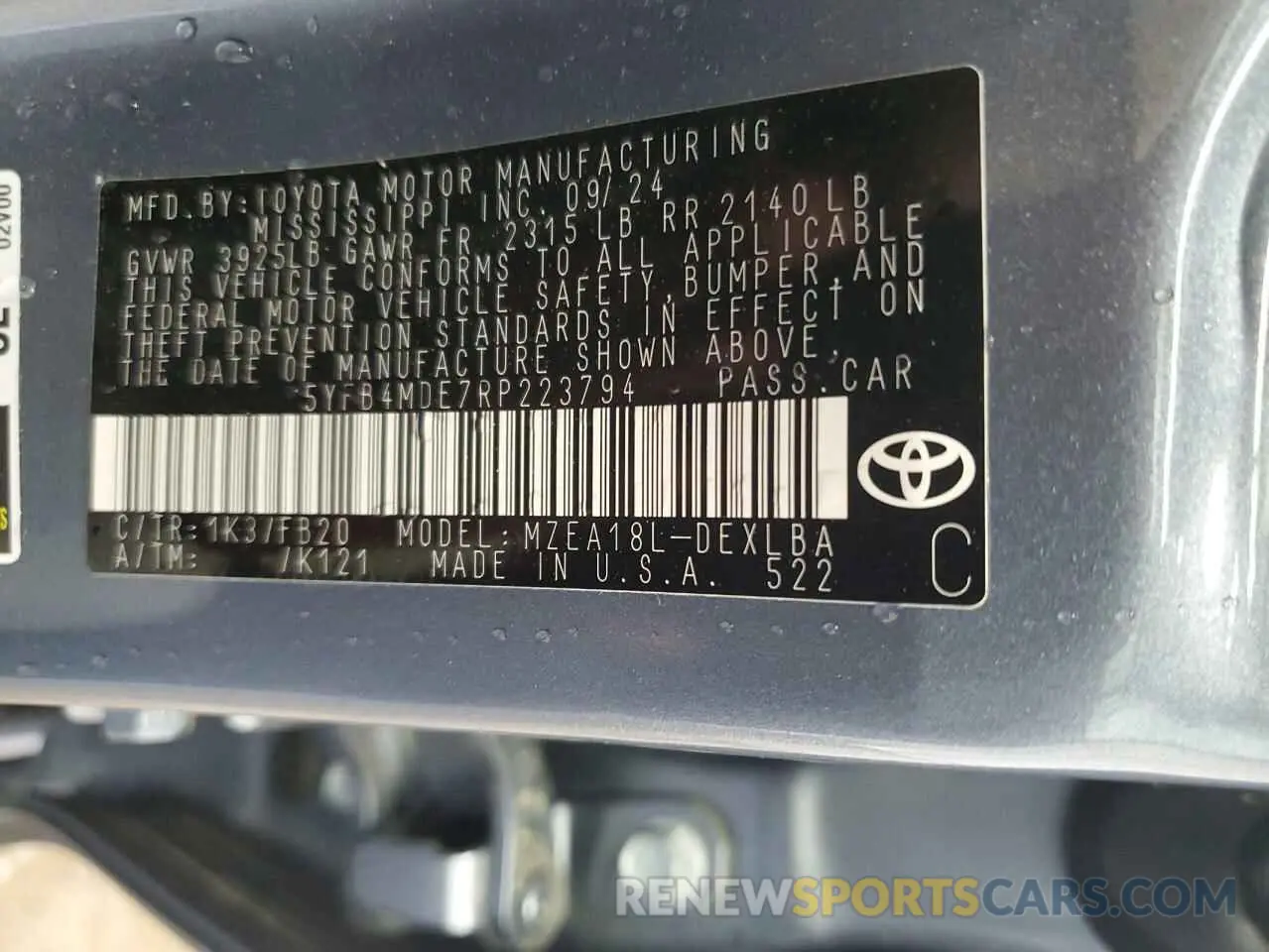 12 Photograph of a damaged car 5YFB4MDE7RP223794 TOYOTA COROLLA 2024