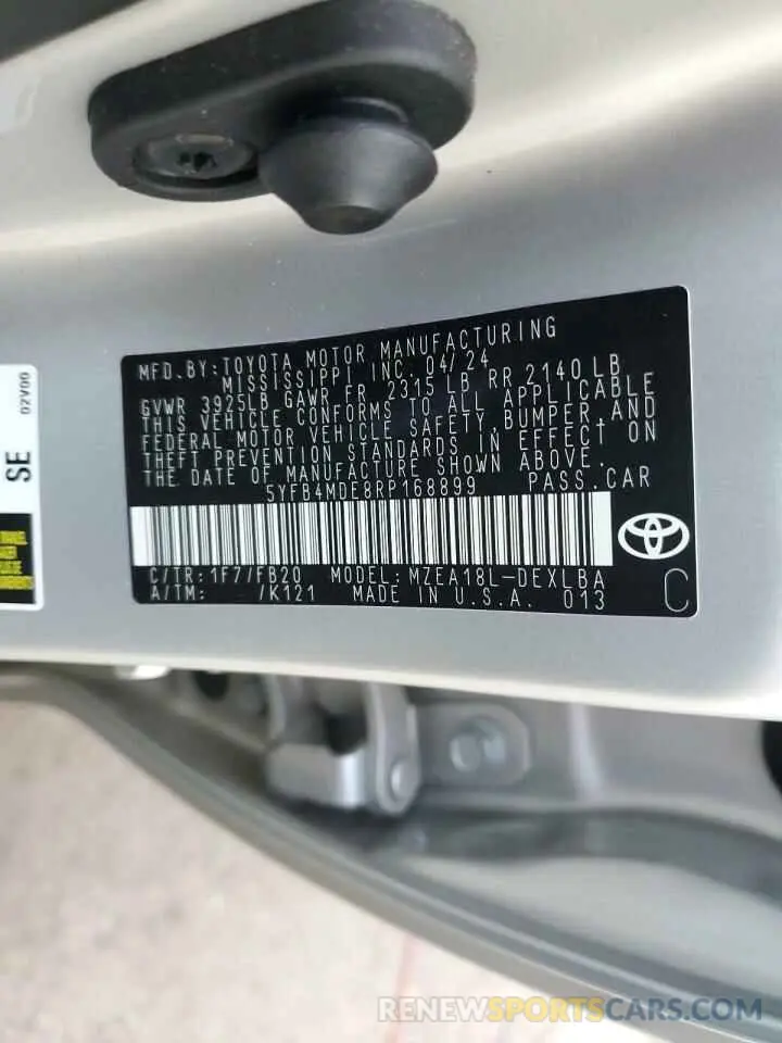 13 Photograph of a damaged car 5YFB4MDE8RP168899 TOYOTA COROLLA 2024