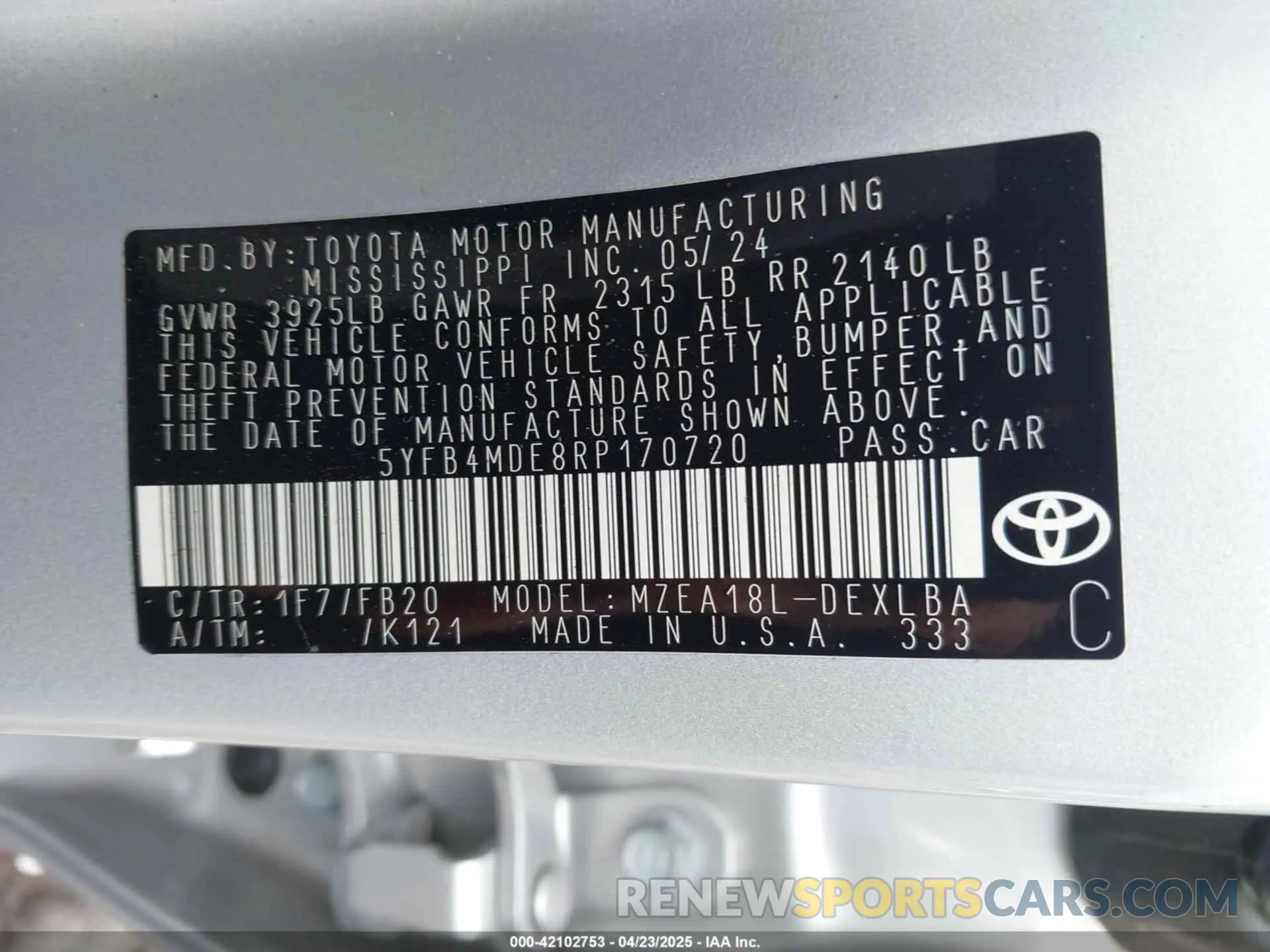 9 Photograph of a damaged car 5YFB4MDE8RP170720 TOYOTA COROLLA 2024