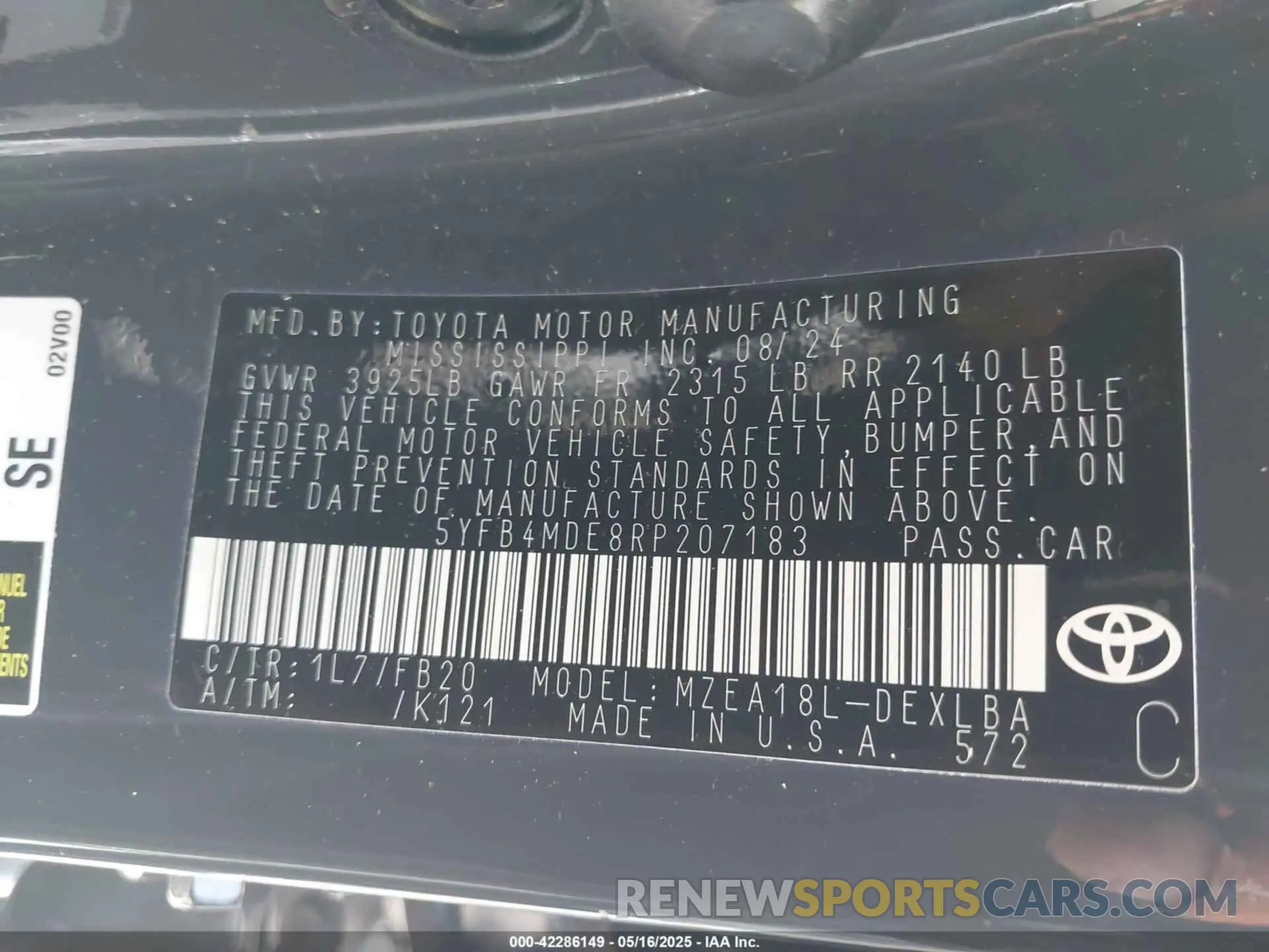 9 Photograph of a damaged car 5YFB4MDE8RP207183 TOYOTA COROLLA 2024