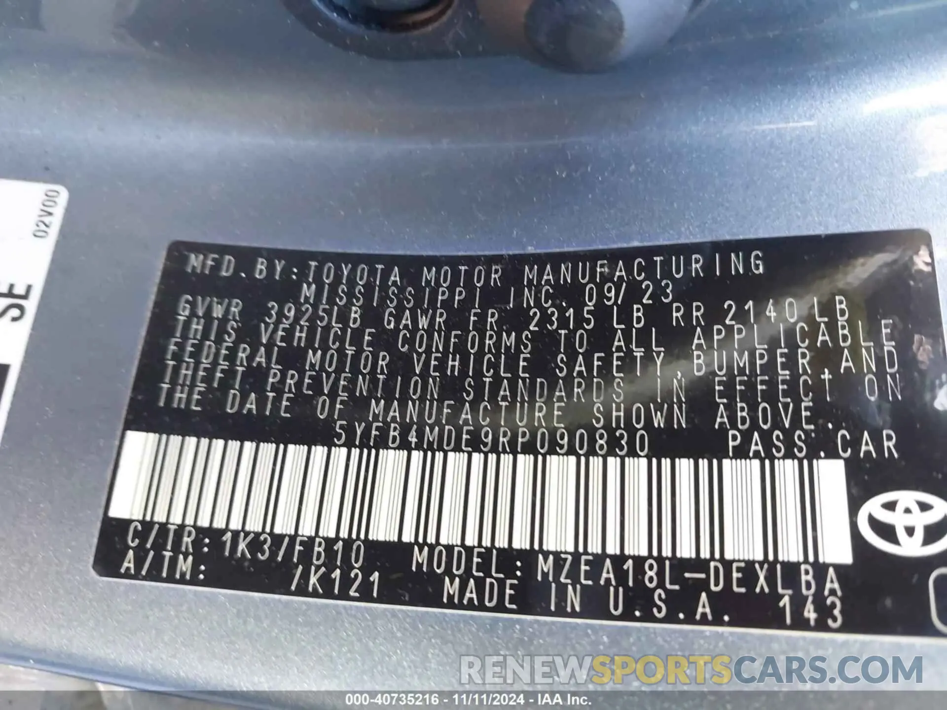 9 Photograph of a damaged car 5YFB4MDE9RP090830 TOYOTA COROLLA 2024