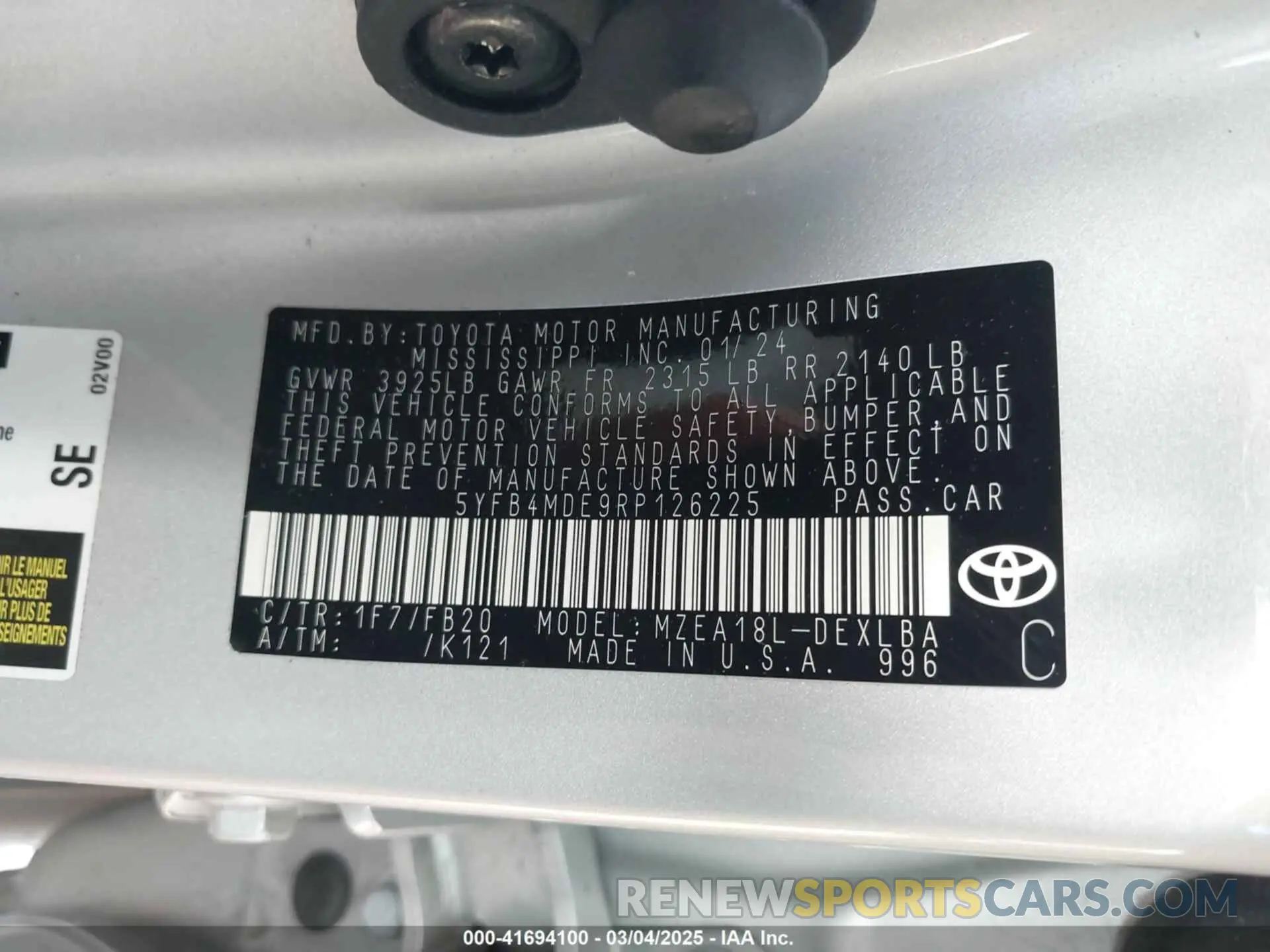 9 Photograph of a damaged car 5YFB4MDE9RP126225 TOYOTA COROLLA 2024