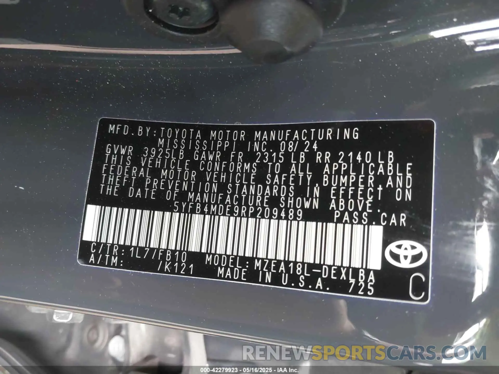 9 Photograph of a damaged car 5YFB4MDE9RP209489 TOYOTA COROLLA 2024