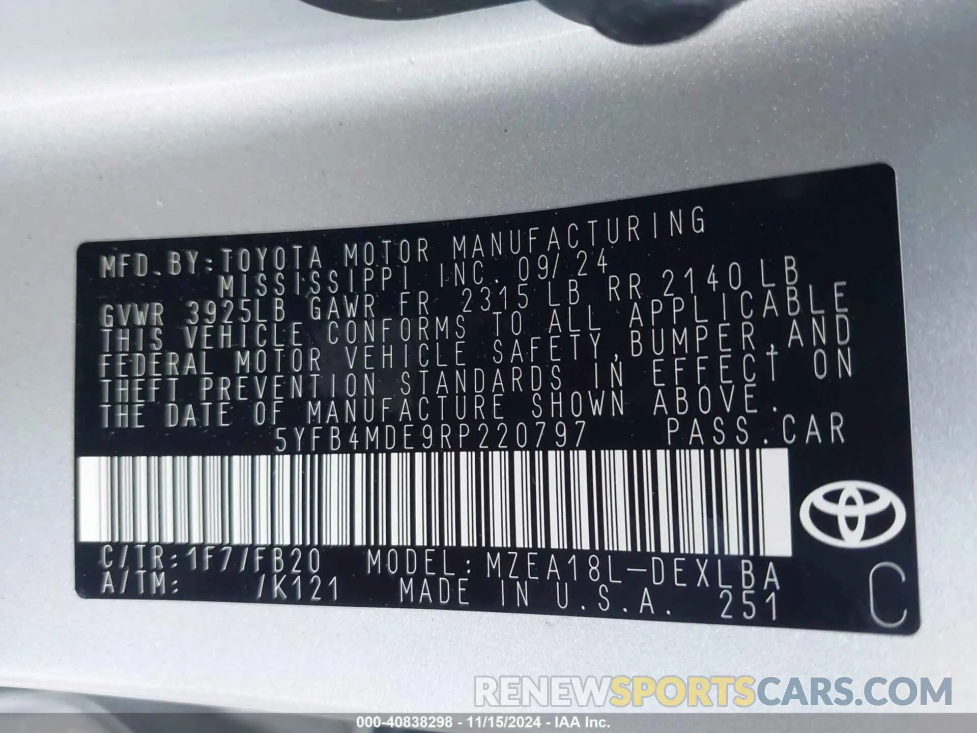 9 Photograph of a damaged car 5YFB4MDE9RP220797 TOYOTA COROLLA 2024