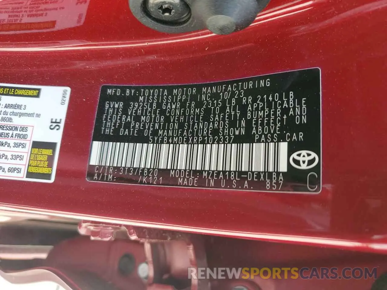 12 Photograph of a damaged car 5YFB4MDEXRP102337 TOYOTA COROLLA 2024