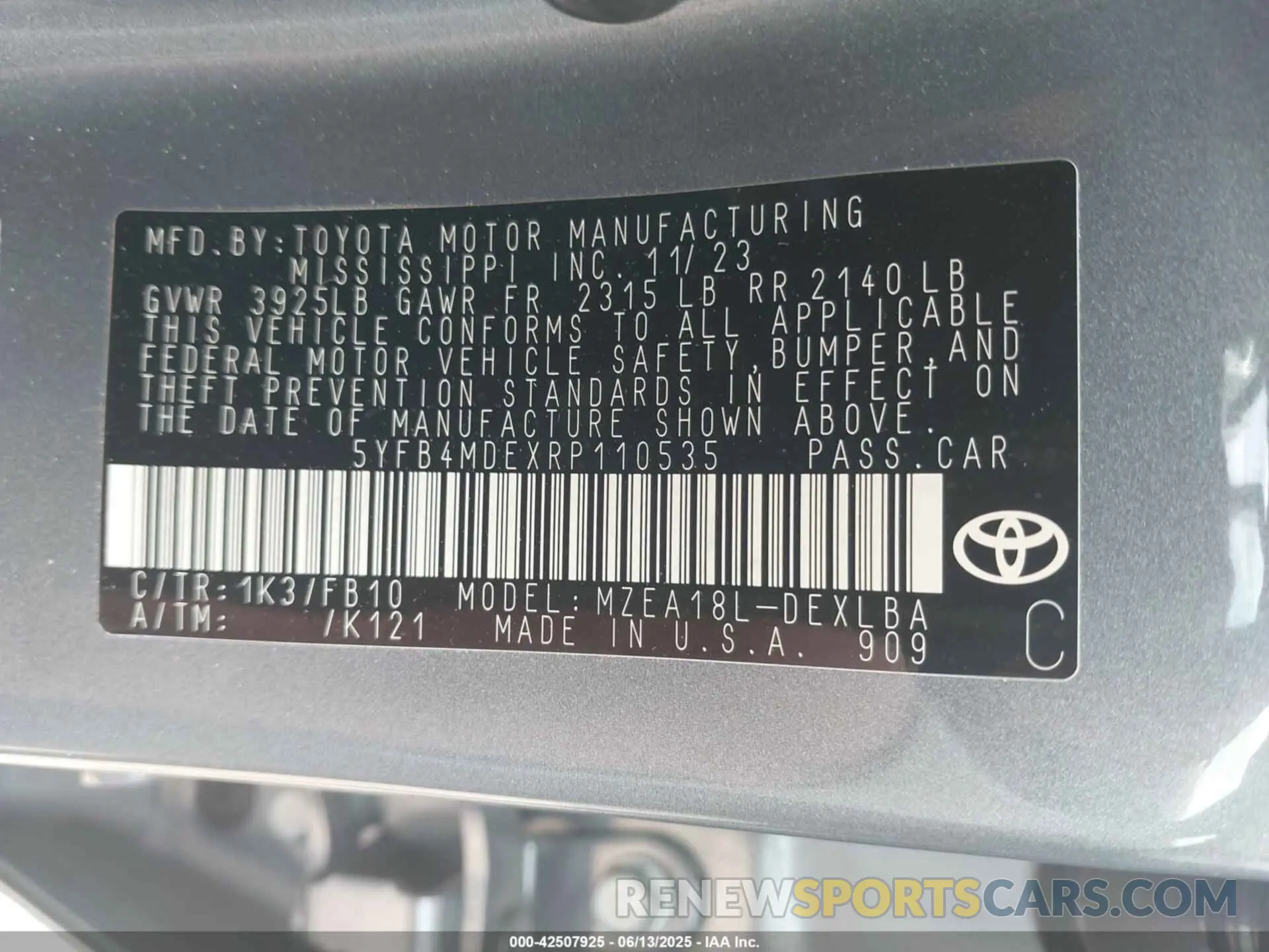 9 Photograph of a damaged car 5YFB4MDEXRP110535 TOYOTA COROLLA 2024