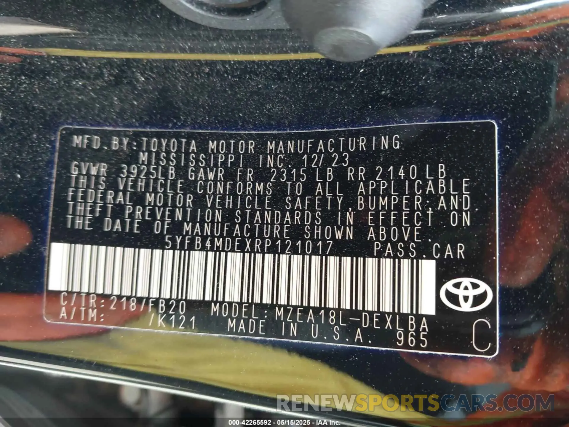 9 Photograph of a damaged car 5YFB4MDEXRP121017 TOYOTA COROLLA 2024