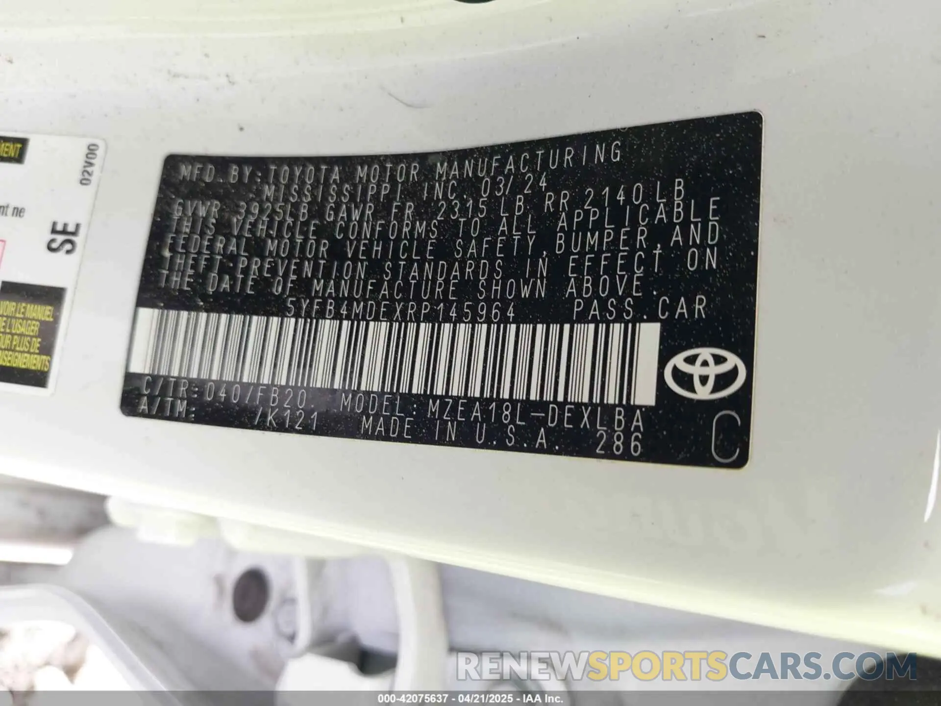 9 Photograph of a damaged car 5YFB4MDEXRP145964 TOYOTA COROLLA 2024