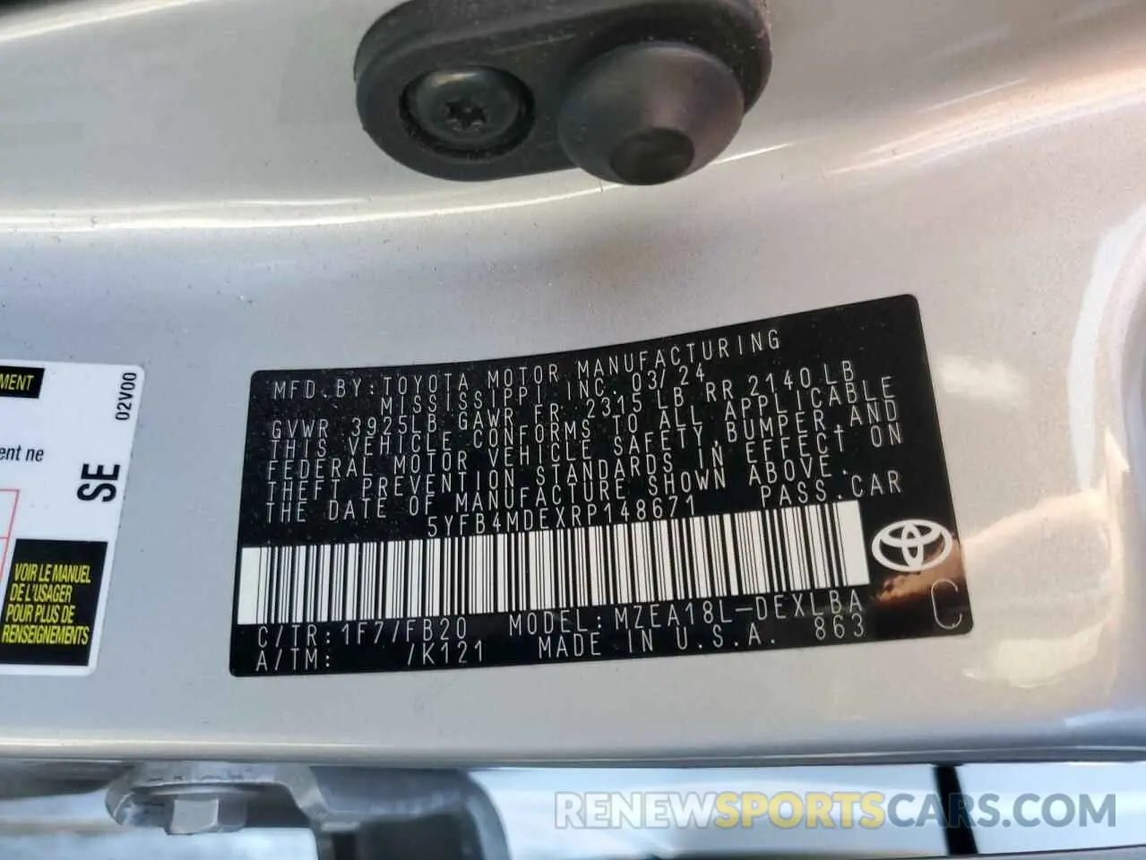 13 Photograph of a damaged car 5YFB4MDEXRP148671 TOYOTA COROLLA 2024
