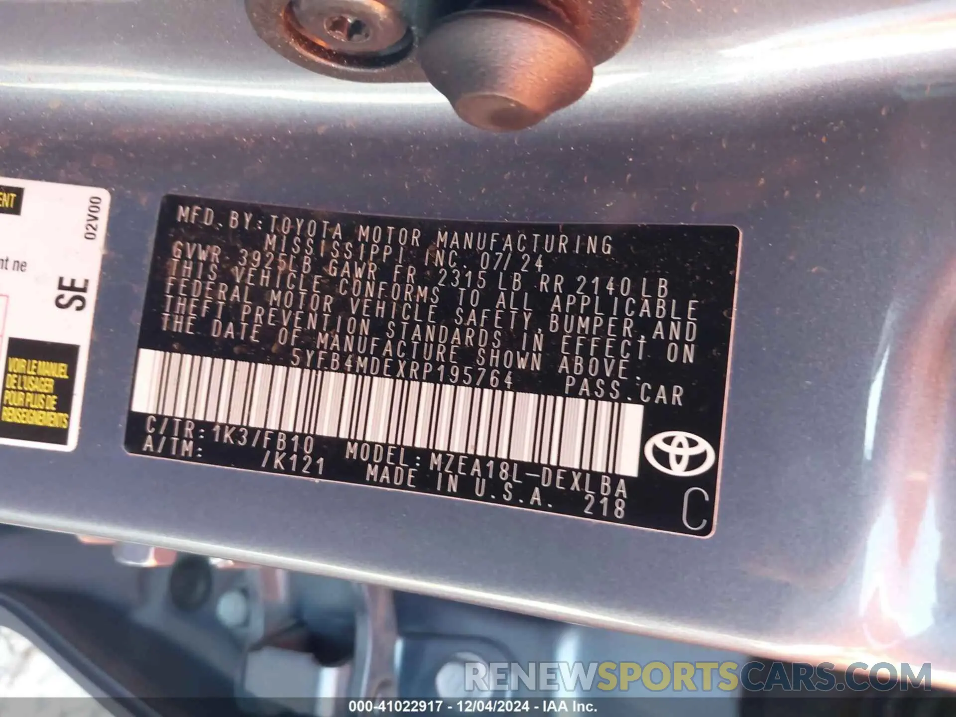9 Photograph of a damaged car 5YFB4MDEXRP195764 TOYOTA COROLLA 2024