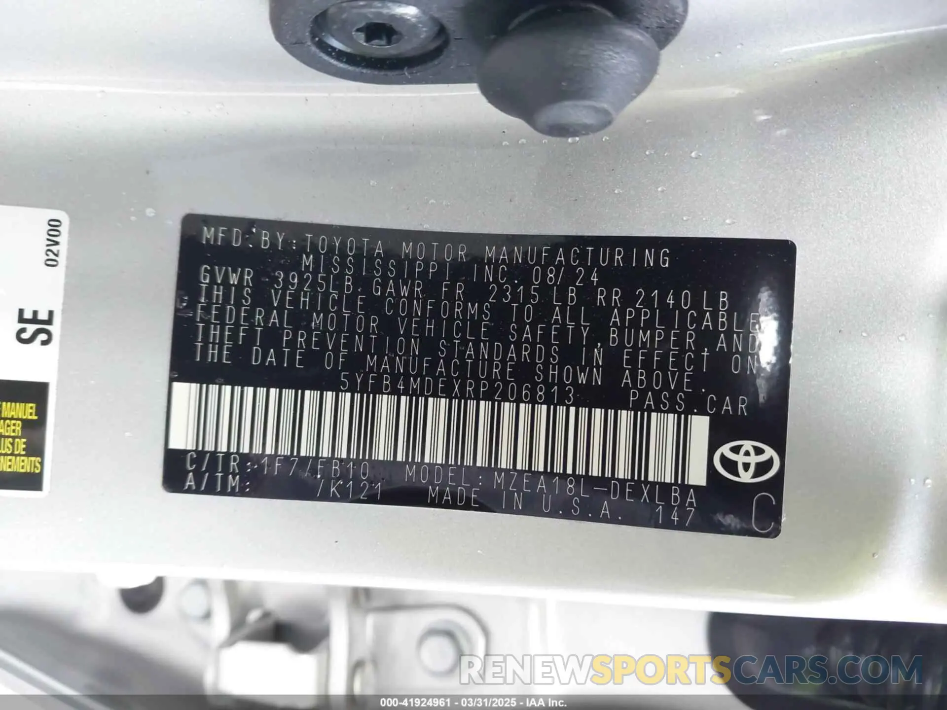 9 Photograph of a damaged car 5YFB4MDEXRP206813 TOYOTA COROLLA 2024