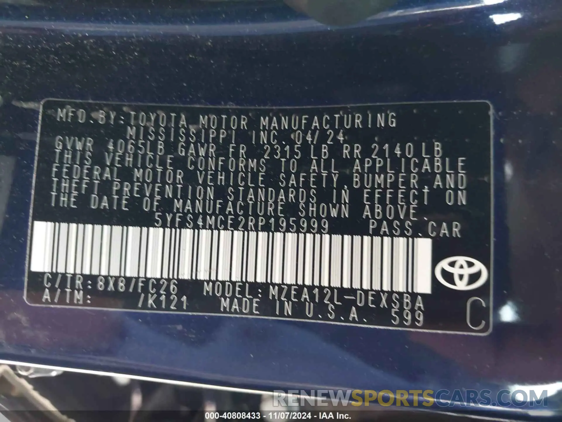 9 Photograph of a damaged car 5YFS4MCE2RP195999 TOYOTA COROLLA 2024