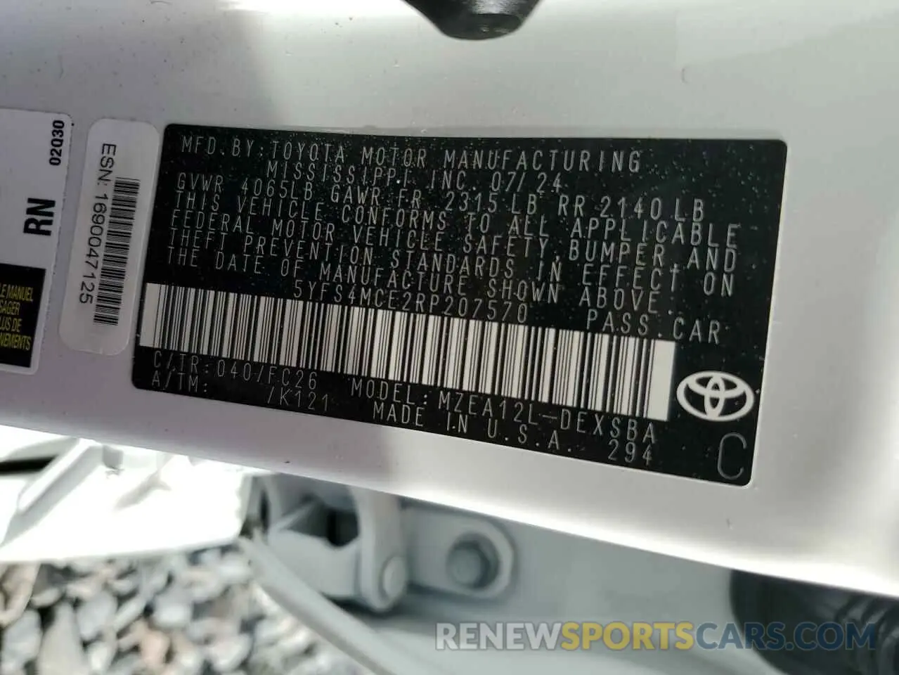 12 Photograph of a damaged car 5YFS4MCE2RP207570 TOYOTA COROLLA 2024