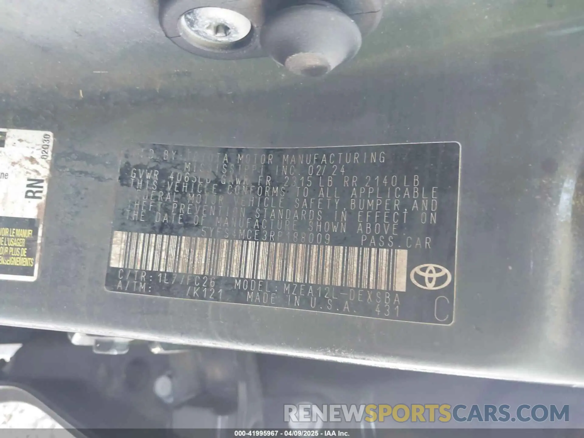 9 Photograph of a damaged car 5YFS4MCE3RP188009 TOYOTA COROLLA 2024