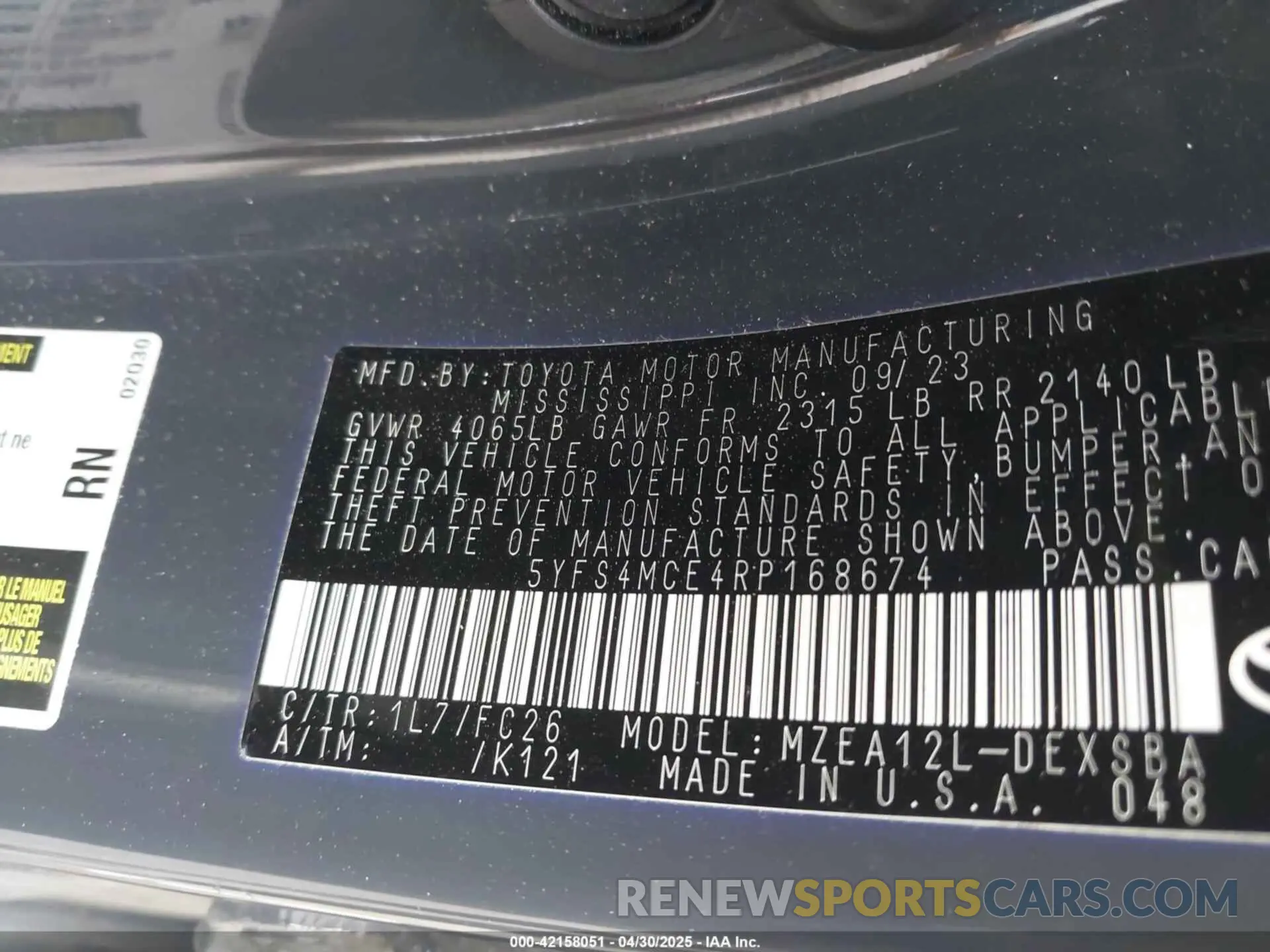 9 Photograph of a damaged car 5YFS4MCE4RP168674 TOYOTA COROLLA 2024