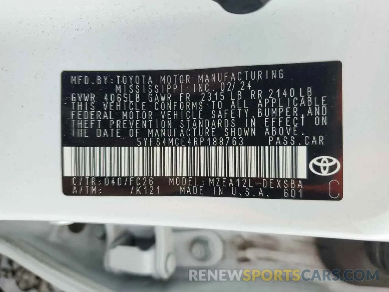 12 Photograph of a damaged car 5YFS4MCE4RP188763 TOYOTA COROLLA 2024