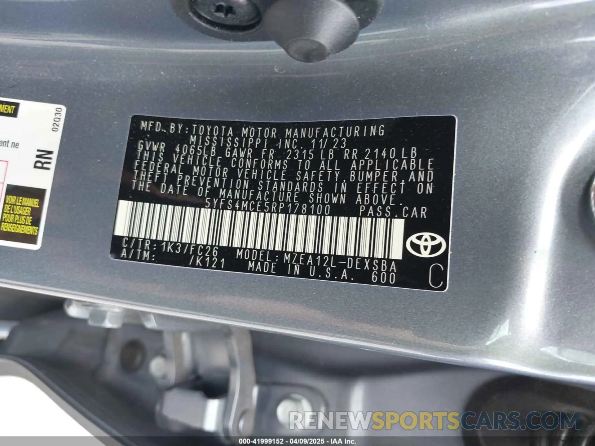 9 Photograph of a damaged car 5YFS4MCE5RP178100 TOYOTA COROLLA 2024