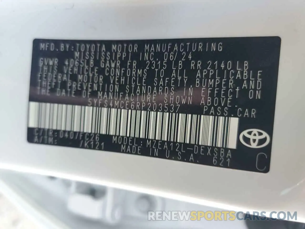 12 Photograph of a damaged car 5YFS4MCE6RP203537 TOYOTA COROLLA 2024
